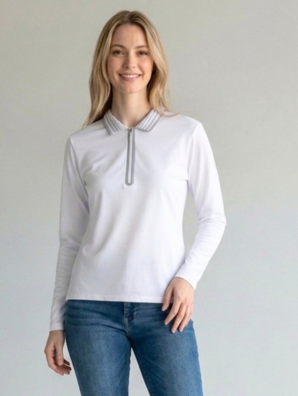 G/FORE Women's Silky Tech Nylon Quarter Zip Polo Stretchy White and Gray Size L